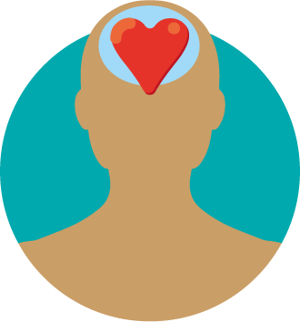 Illustration of man with heart inside head