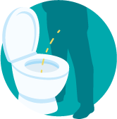 Illustration of man standing over toilet