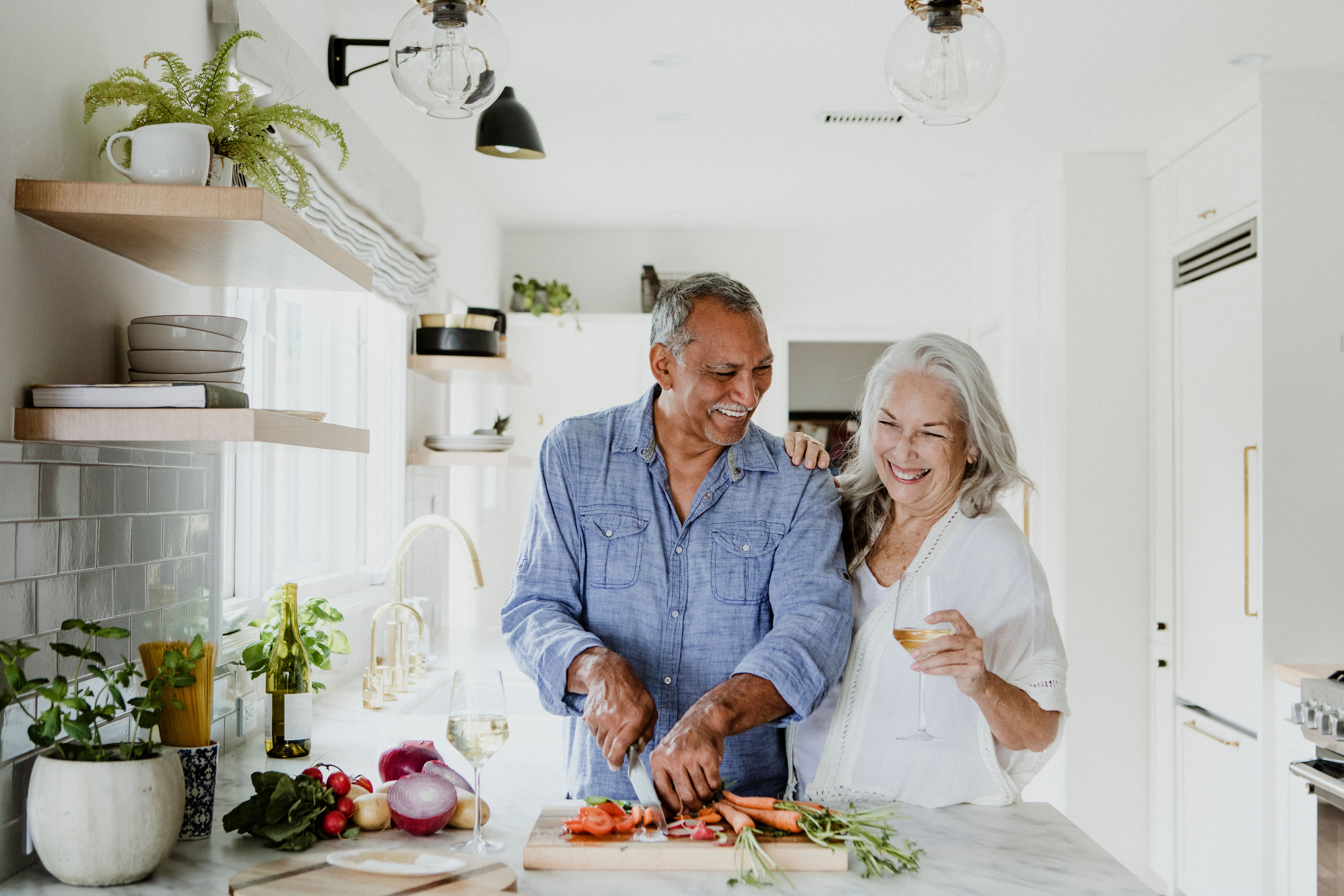 Man and woman preparing food