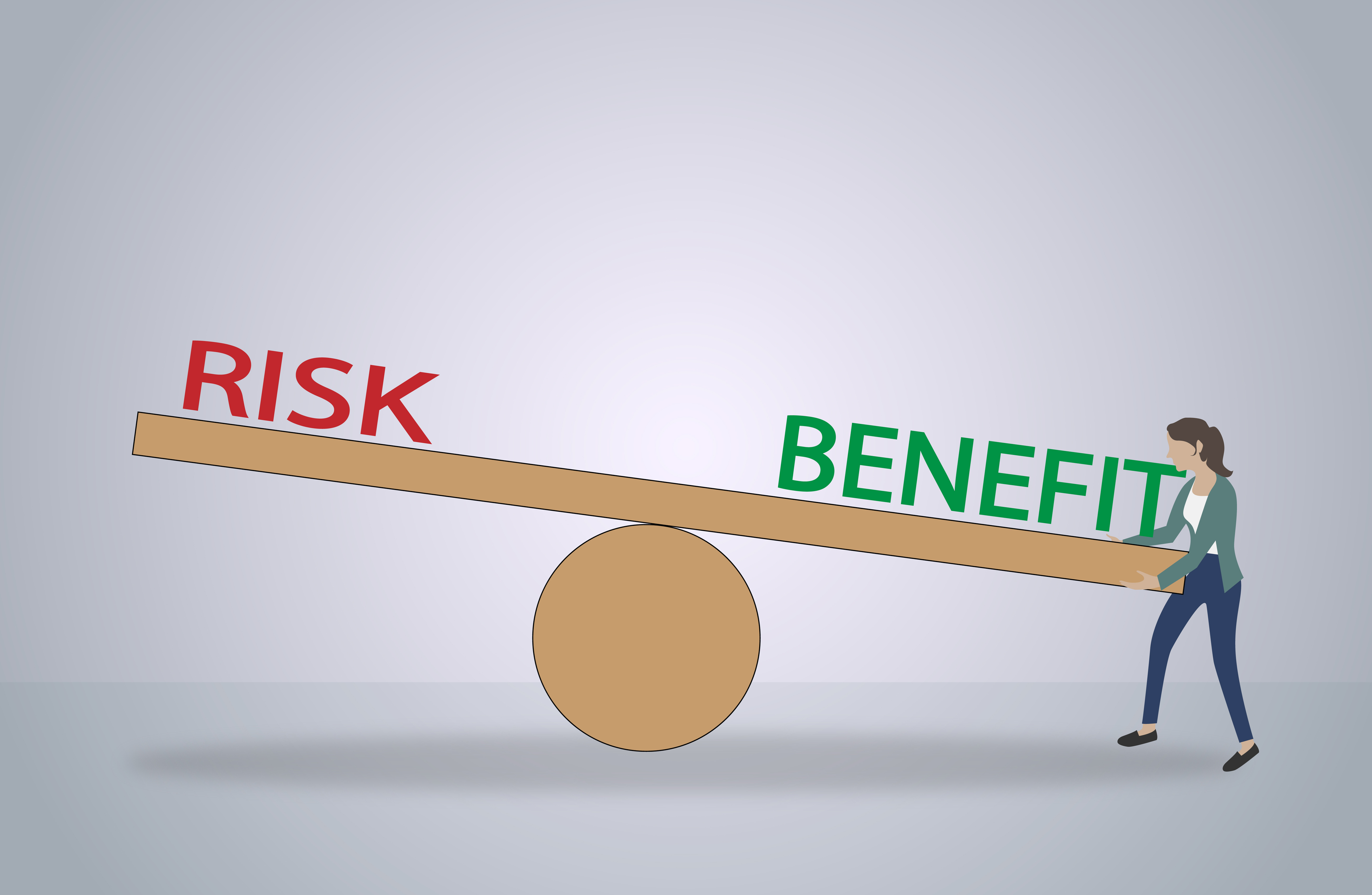 See saw with risk and benefits on either side